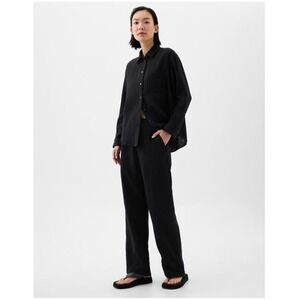 New Gap Pants Small Wide Leg Cotton Mid Rise Pull On Gauze Crinkle Black Travel